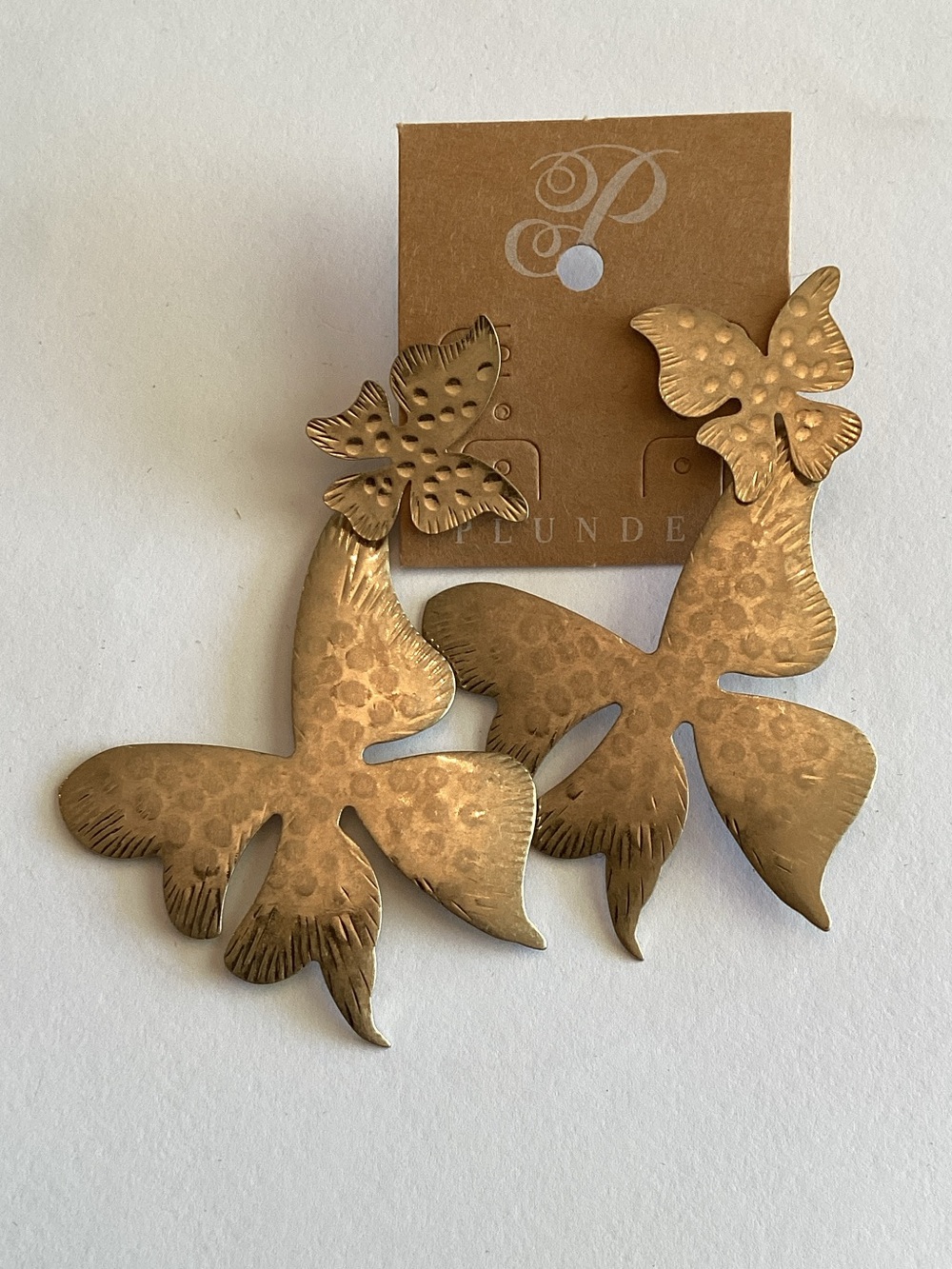 Plunder‎ Hammered Gold Butterfly Statement Earrings